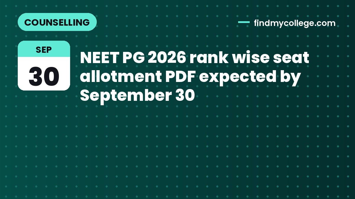 NEET PG 2026 rank wise seat allotment PDF expected by September 30