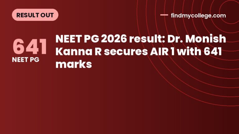 NEET PG 2026 result: Dr. Monish Kanna R secures AIR 1 with 641 marks