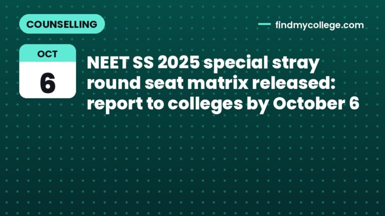 NEET SS 2025 special stray round seat matrix released: report to colleges by October 6