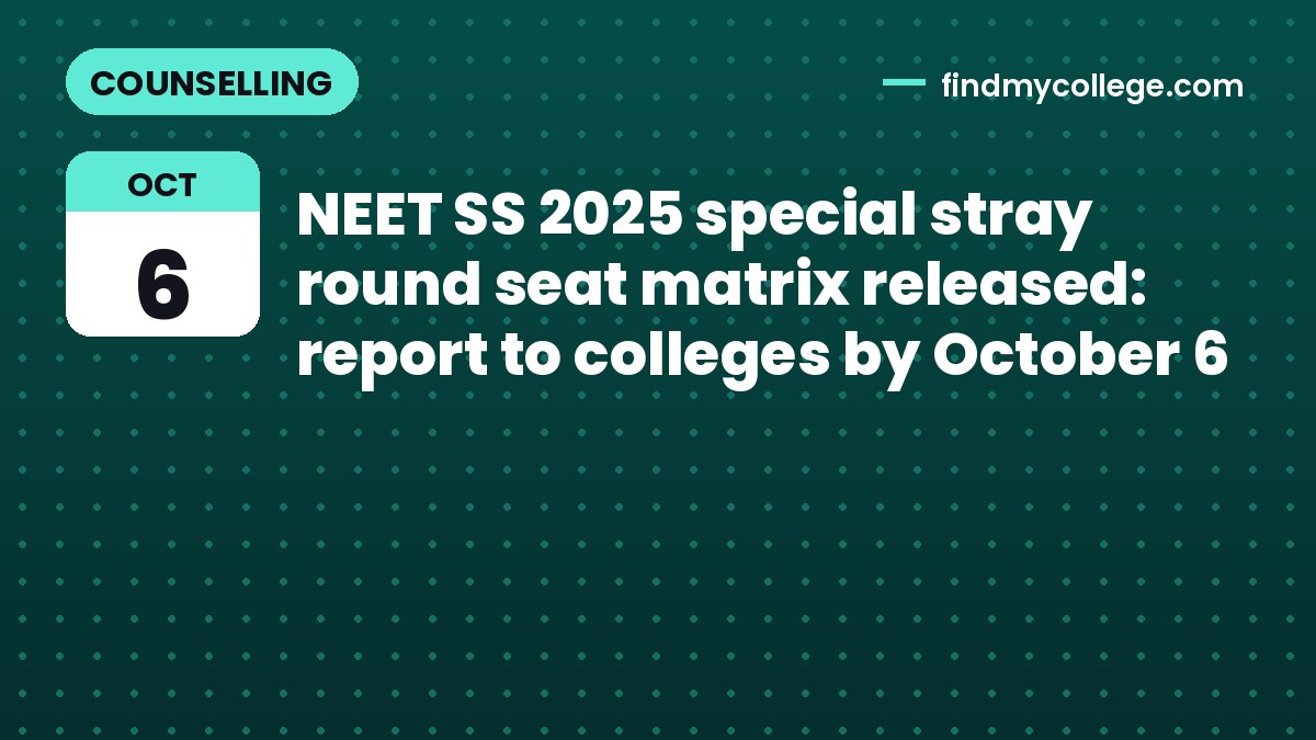 NEET SS 2025 special stray round seat matrix released: report to colleges by October 6
