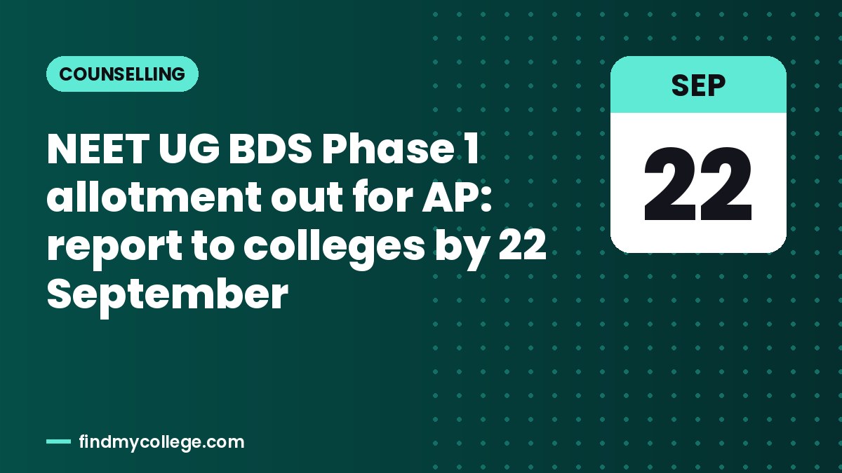 NEET UG BDS Phase 1 allotment out for AP: report to colleges by 22 September
