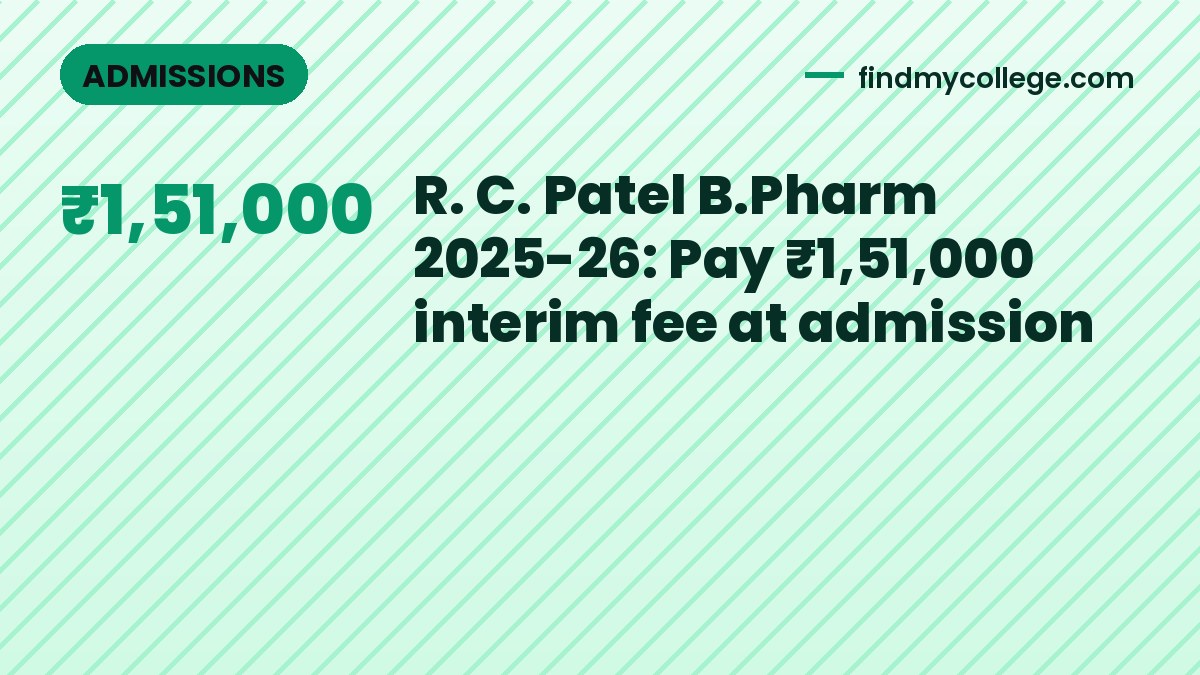 R. C. Patel B.Pharm 2025-26: Pay ₹1,51,000 interim fee at admission