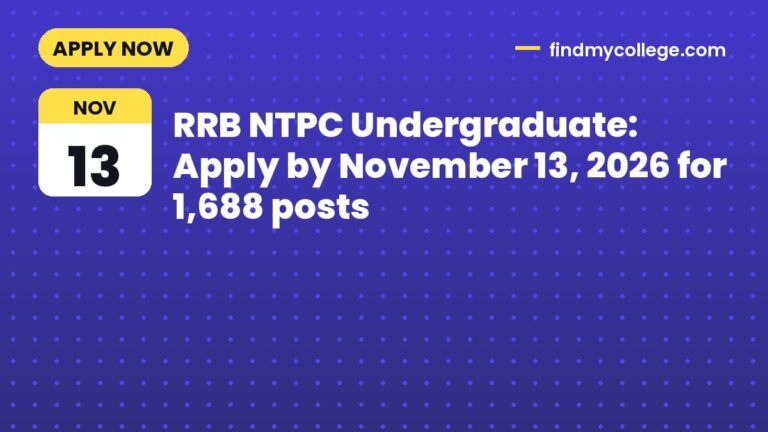 RRB NTPC Undergraduate: Apply by November 13, 2026 for 1,688 posts