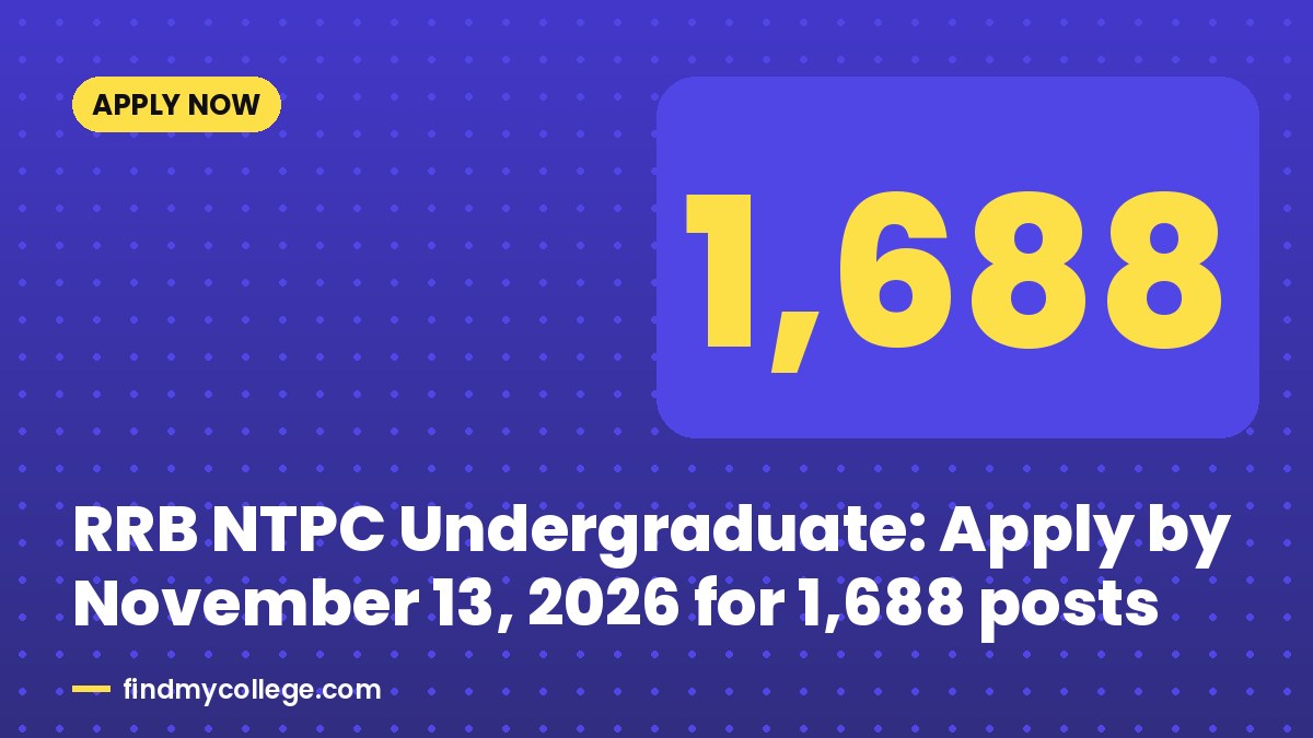RRB NTPC Undergraduate: Apply by November 13, 2026 for 1,688 posts