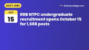RRB NTPC undergraduate recruitment opens October 15 for 1,688 posts