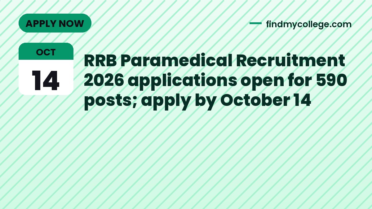 RRB Paramedical Recruitment 2026 applications open for 590 posts; apply by October 14