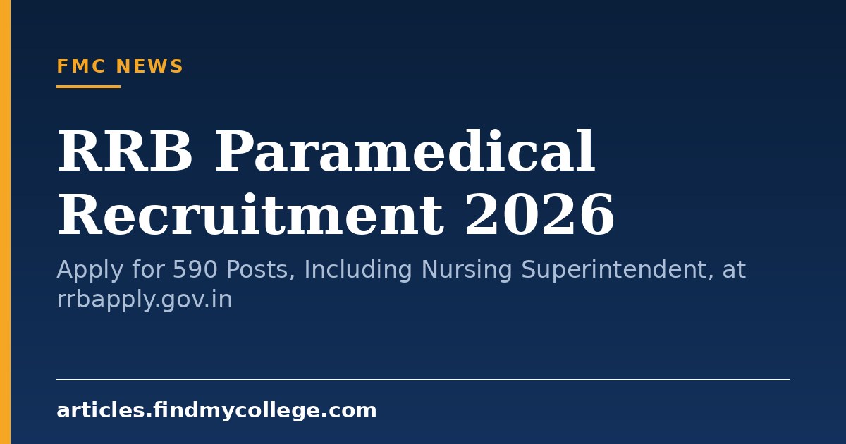 RRB Paramedical Recruitment 2026: Apply for 590 Posts, Including Nursing Superintendent, at rrbapply.gov.in