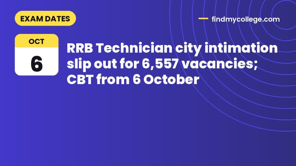 RRB Technician city intimation slip out for 6,557 vacancies; CBT from 6 October