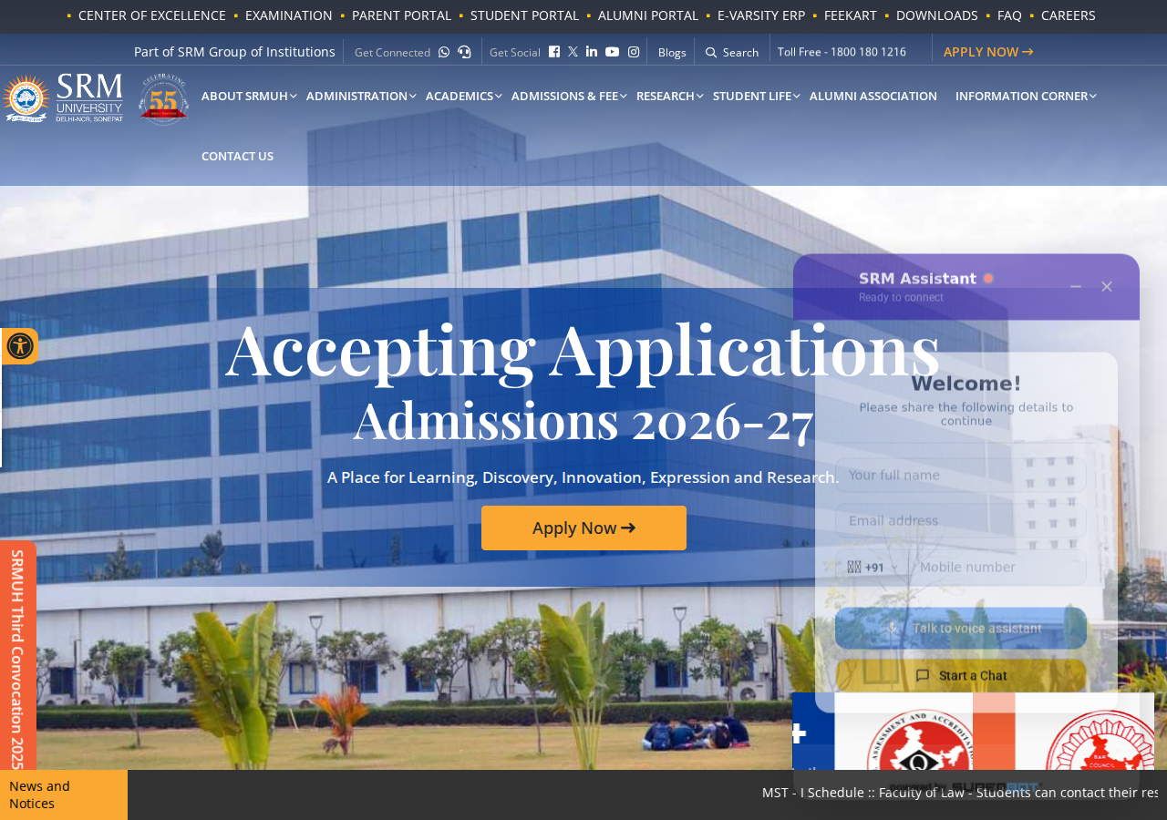 srmuniversity.ac.in homepage