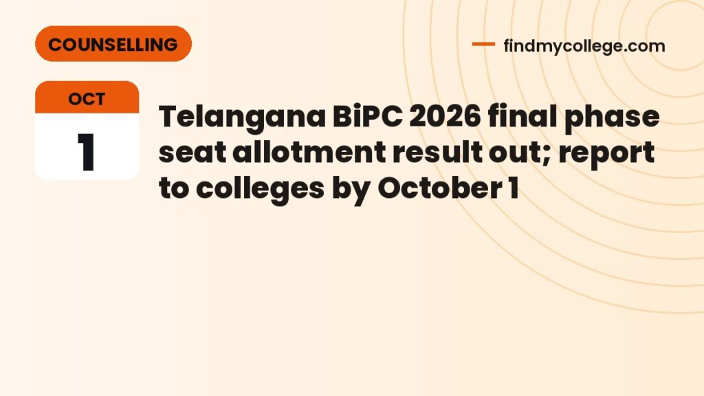Telangana BiPC 2026 final phase seat allotment result out; report to colleges by October 1