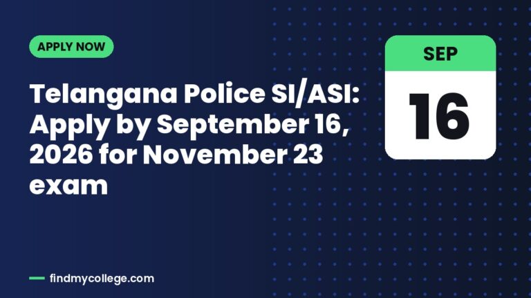 Telangana Police SI/ASI: Apply by September 16, 2026 for November 23 exam