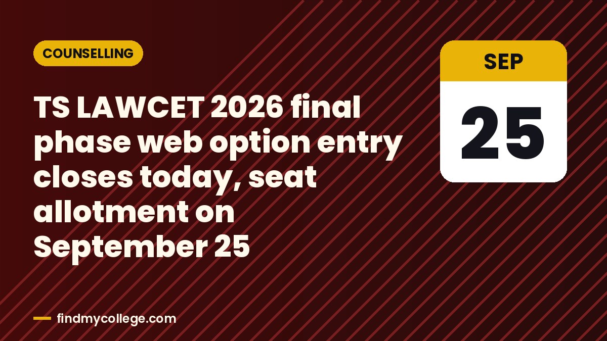 TS LAWCET 2026 final phase web option entry closes today, seat allotment on September 25