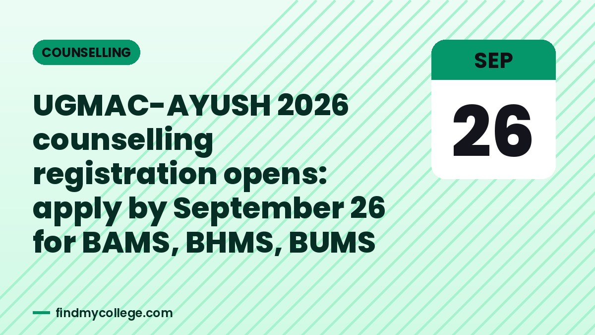 UGMAC-AYUSH 2026 counselling registration opens: apply by September 26 for BAMS, BHMS, BUMS