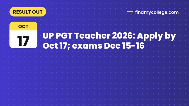 UP PGT Teacher 2026: Apply by Oct 17; exams Dec 15-16