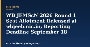 WB JEMScN 2026 Round 1 Seat Allotment Released at wbjeeb.nic.in; Reporting Deadline September 18