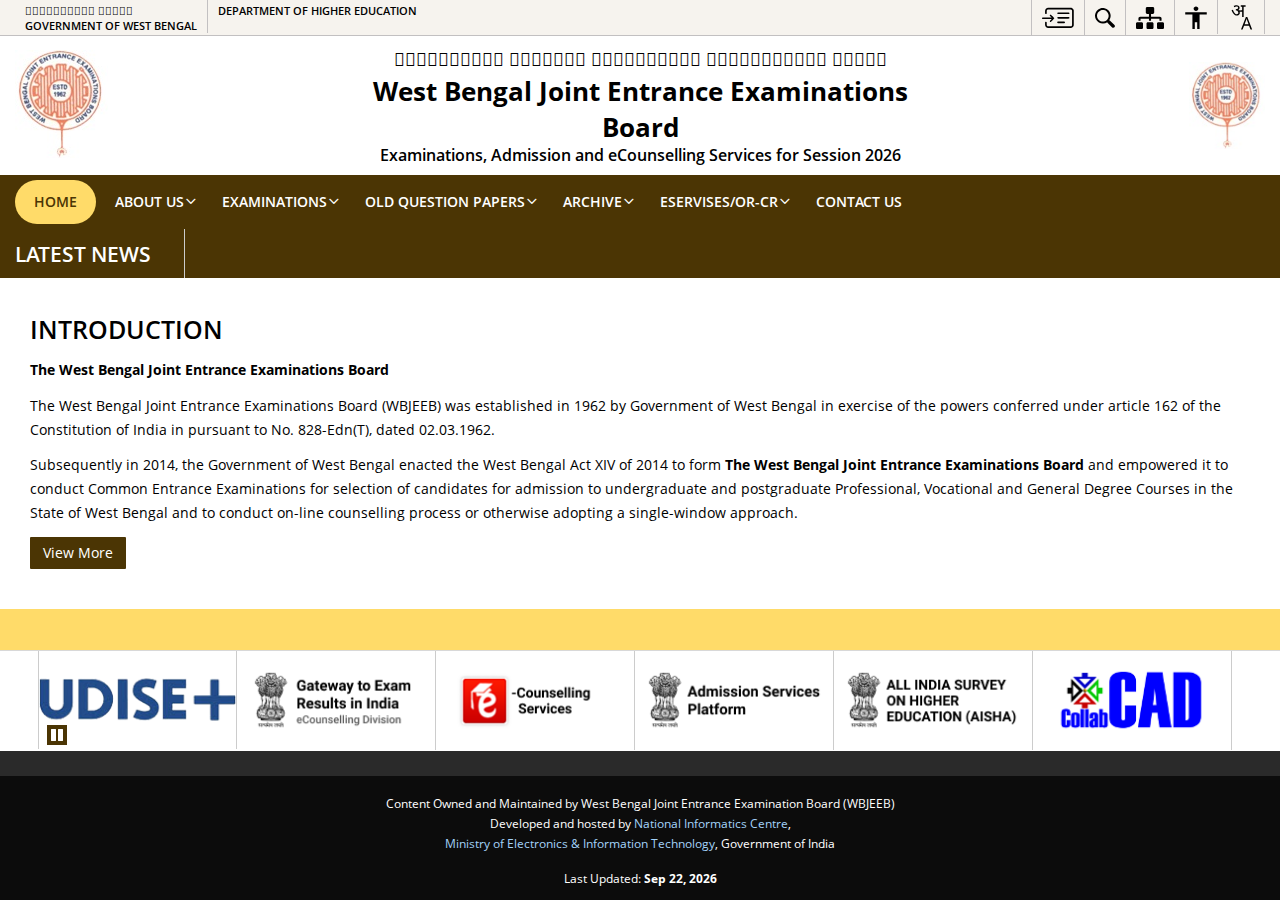wbjeeb.nic.in homepage
