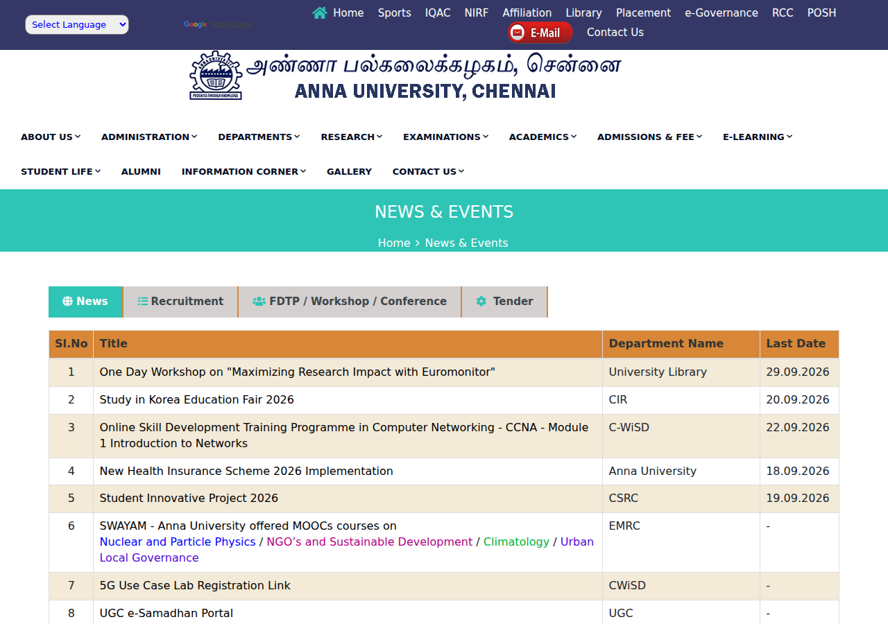 www.annauniv.edu/events.php homepage