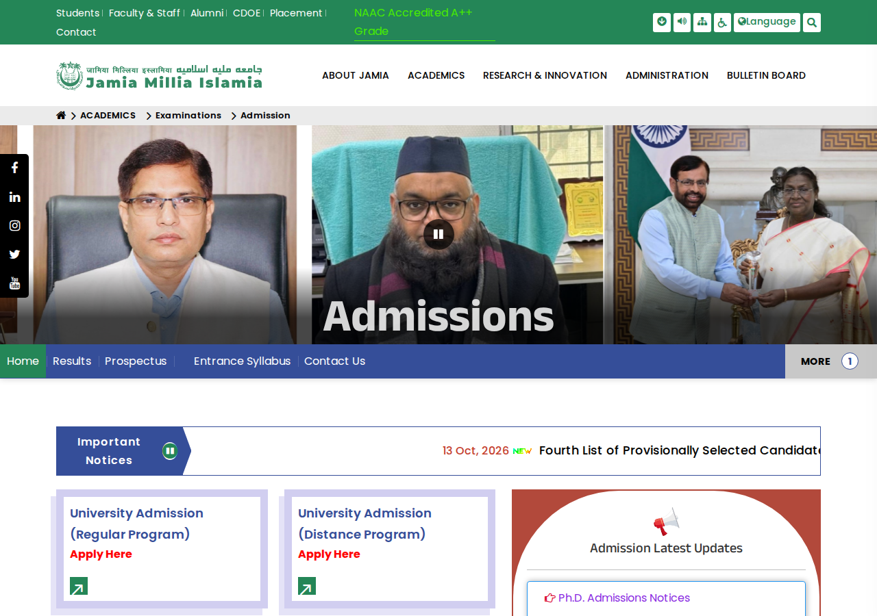 admission.jmi.ac.in homepage