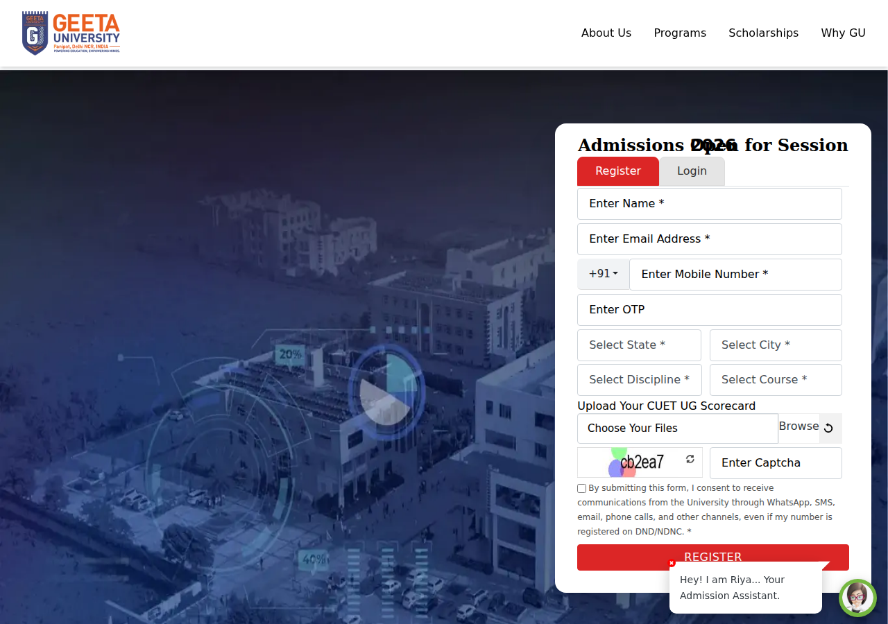 admissions.geetauniversity.edu.in homepage