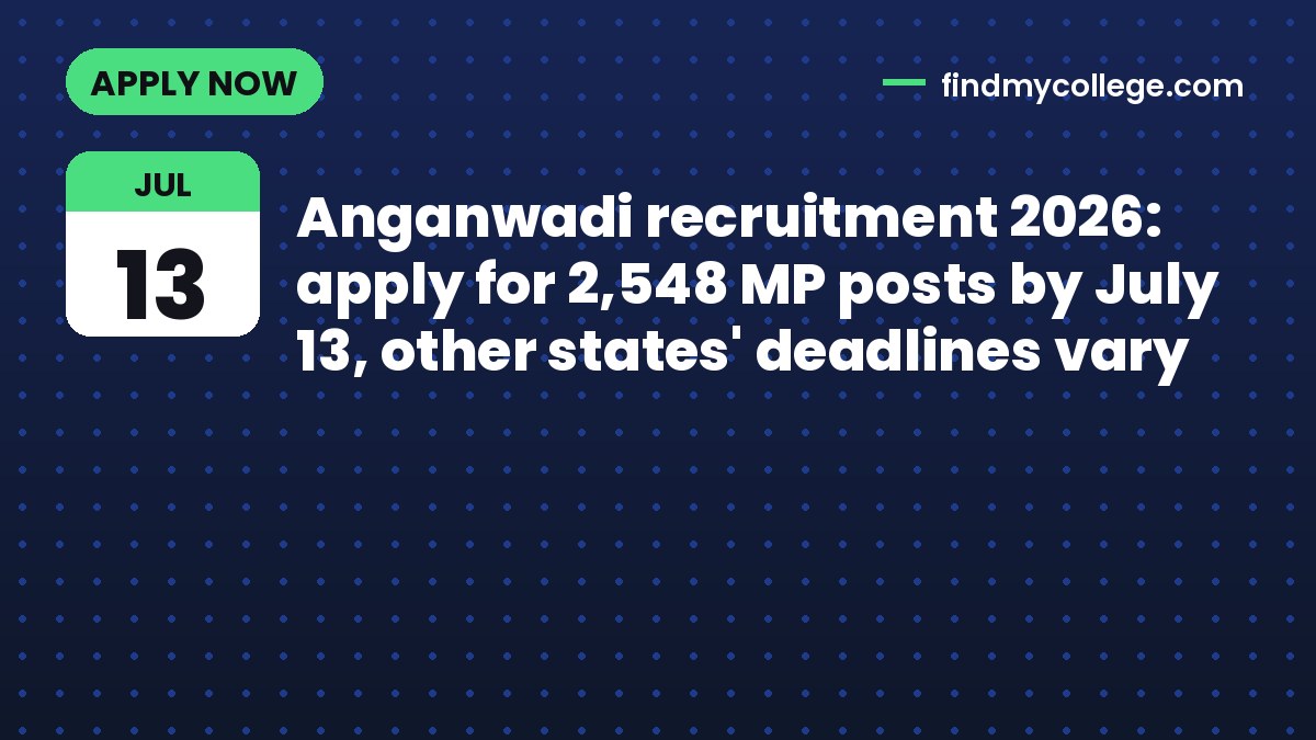 Anganwadi recruitment 2026: apply for 2,548 MP posts by July 13, other states' deadlines vary