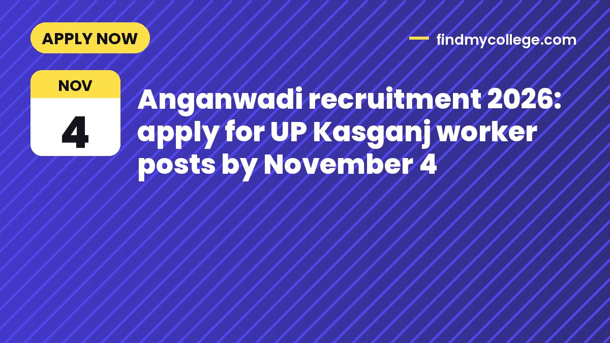 Anganwadi recruitment 2026: apply for UP Kasganj worker posts by November 4