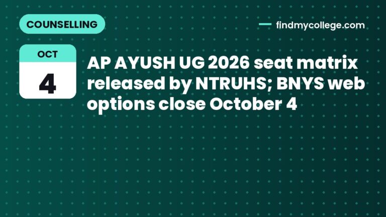 AP AYUSH UG 2026 seat matrix released by NTRUHS; BNYS web options close October 4