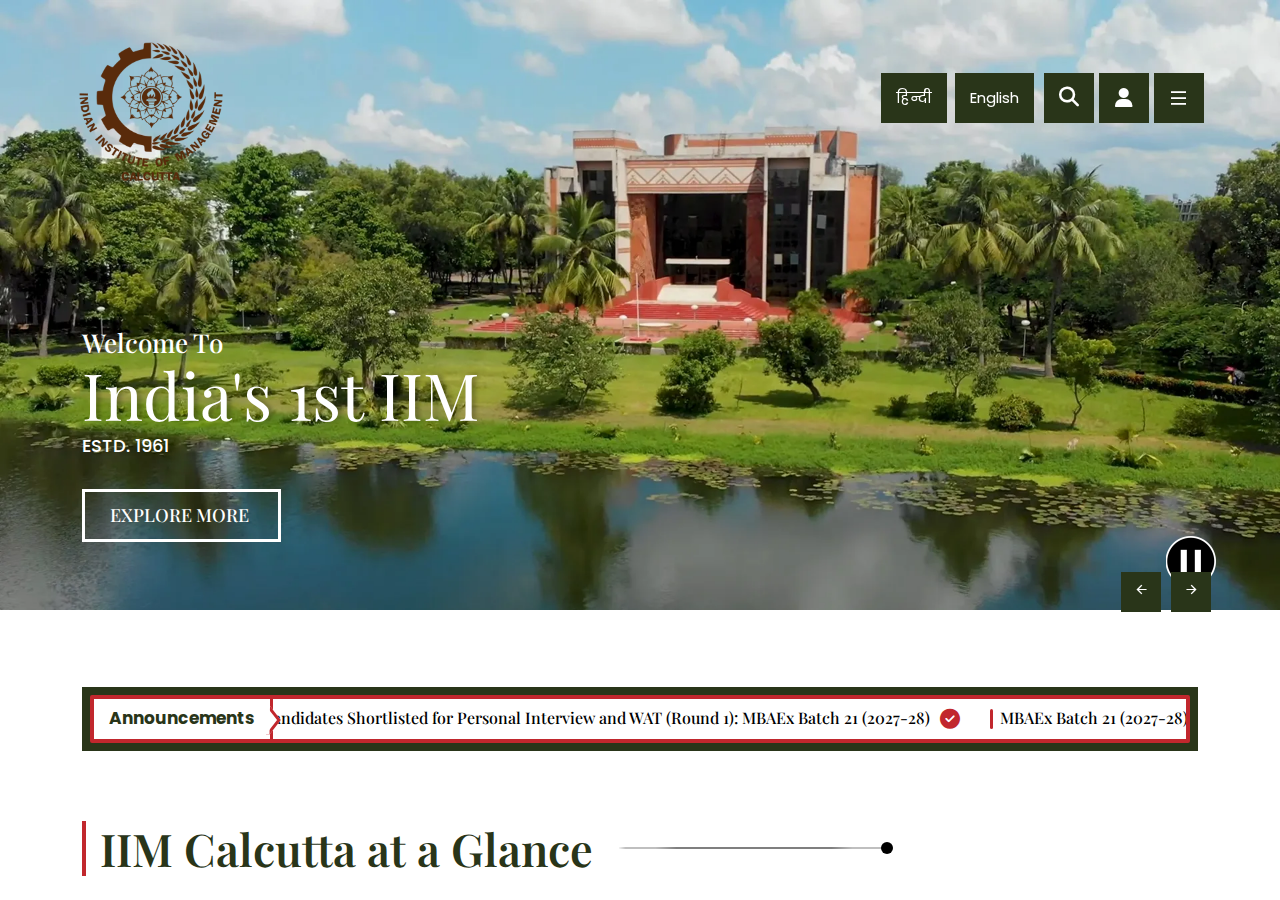 application.iimcal.ac.in homepage