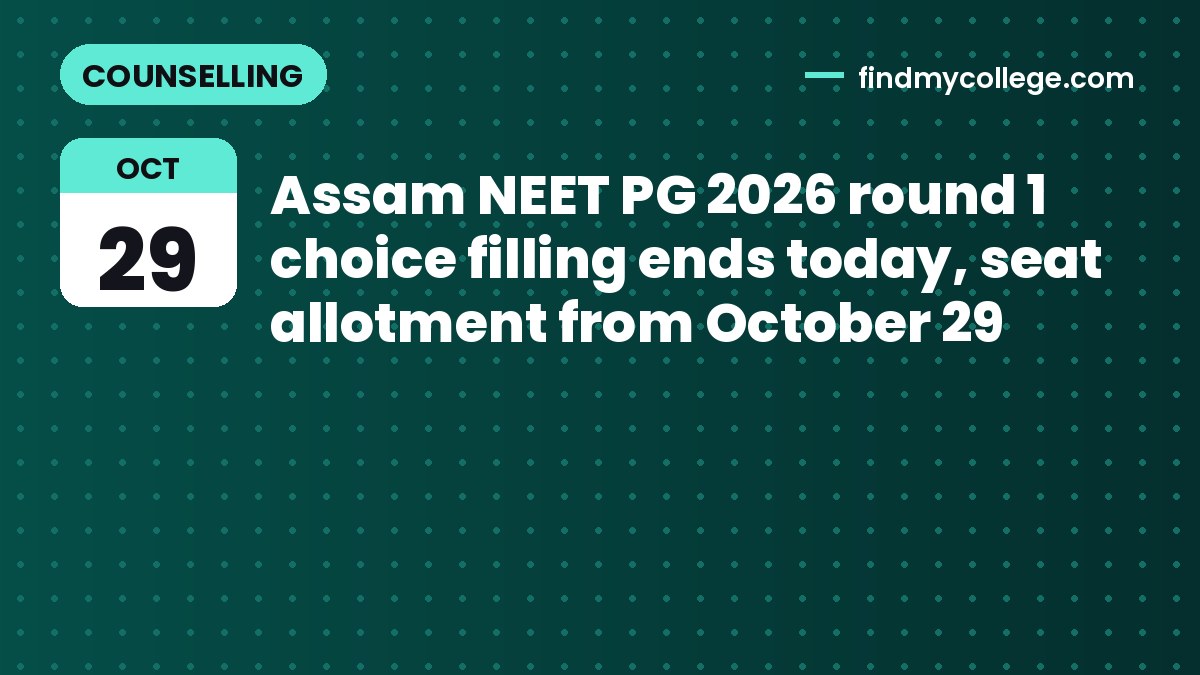 Assam NEET PG 2026 round 1 choice filling ends today, seat allotment from October 29