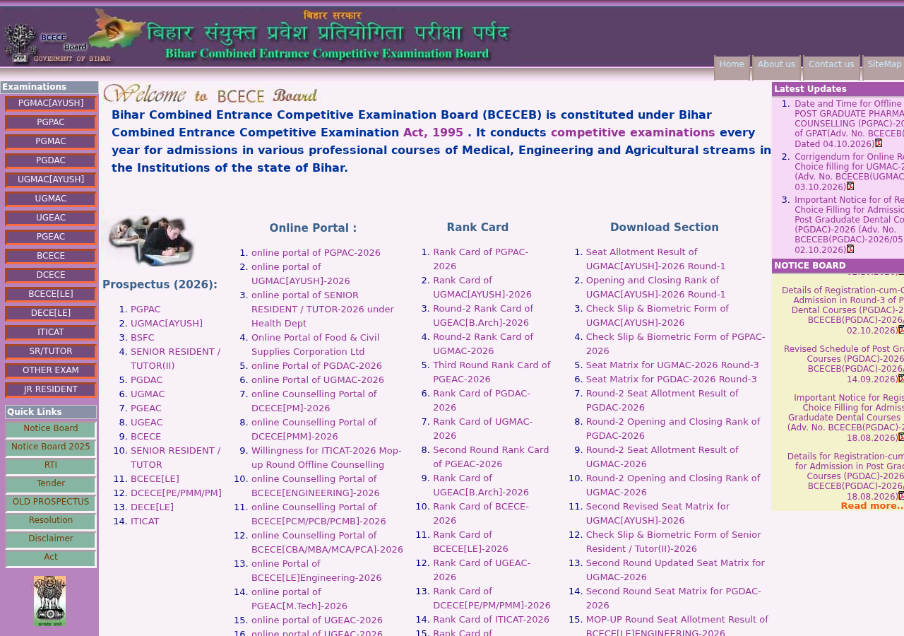 bceceboard.bihar.gov.in homepage