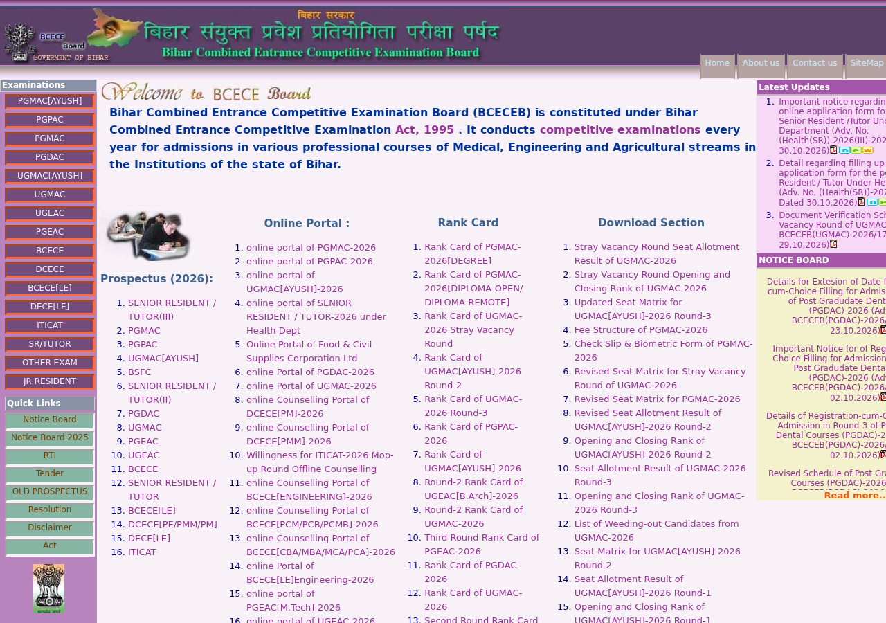 bceceboard.bihar.gov.in homepage