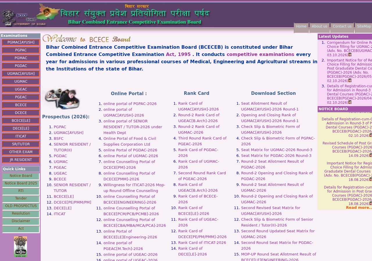 bceceboard.bihar.gov.in homepage