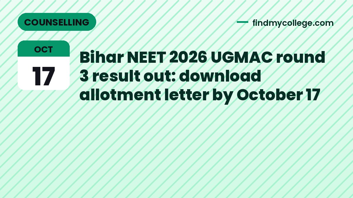 Bihar NEET 2026 UGMAC round 3 result out: download allotment letter by October 17