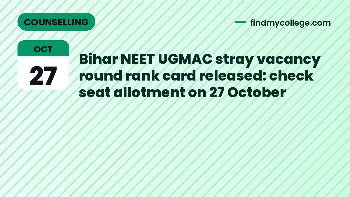 Bihar NEET UGMAC stray vacancy round rank card released: check seat allotment on 27 October