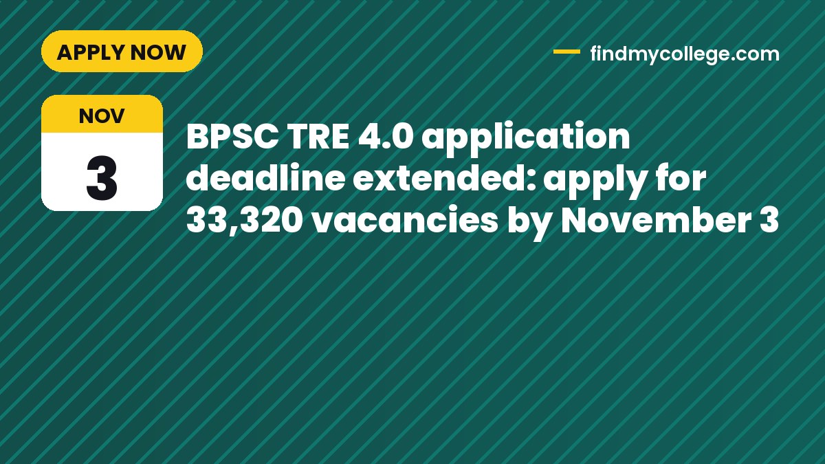 BPSC TRE 4.0 application deadline extended: apply for 33,320 vacancies by November 3