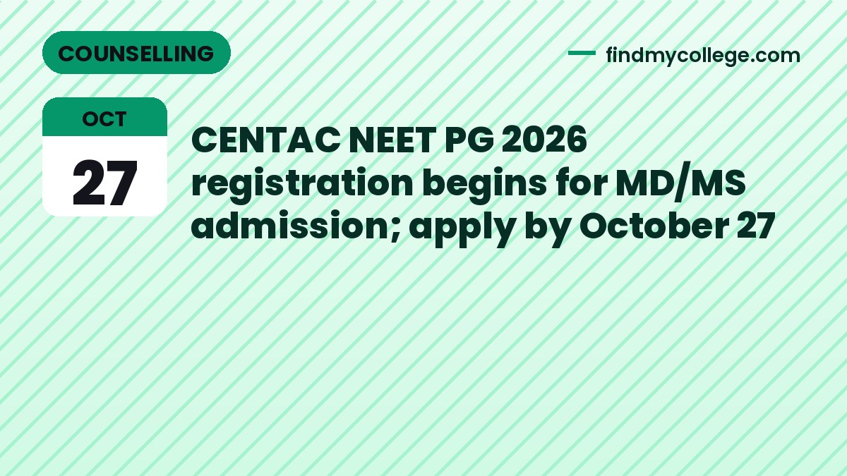 CENTAC NEET PG 2026 registration begins for MD/MS admission; apply by October 27