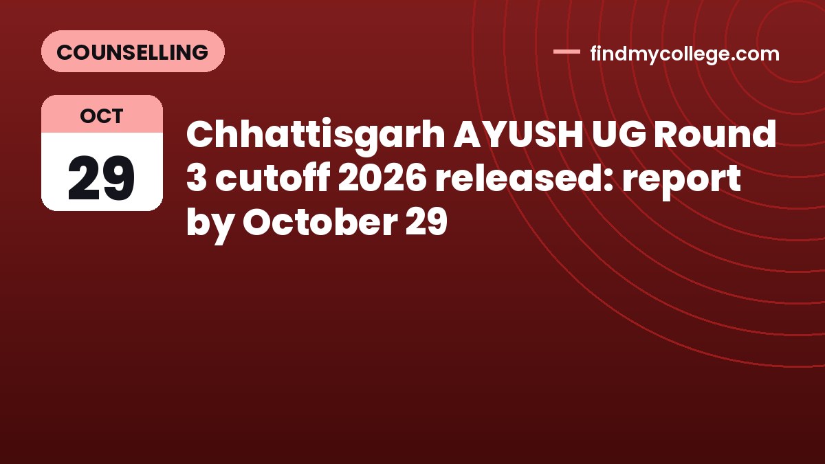 Chhattisgarh AYUSH UG Round 3 cutoff 2026 released: report by October 29