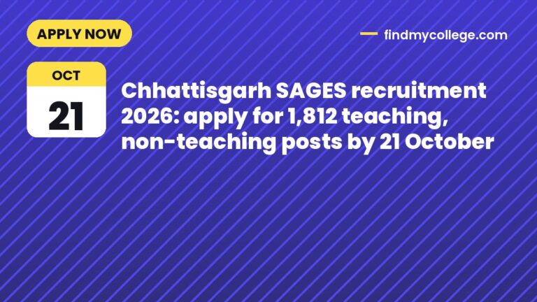 Chhattisgarh SAGES recruitment 2026: apply for 1,812 teaching, non-teaching posts by 21 October