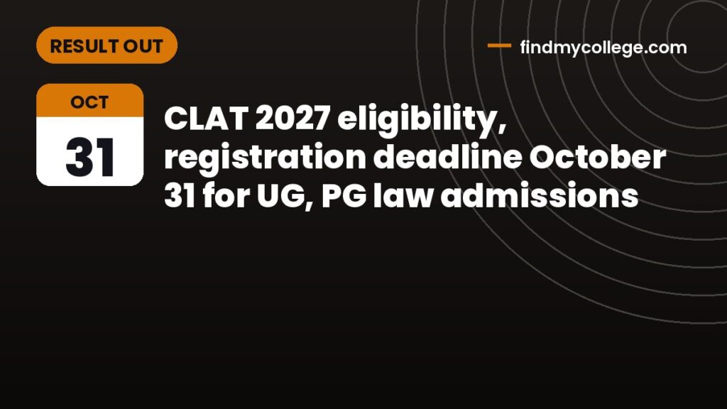 CLAT 2027 eligibility, registration deadline October 31 for UG, PG law admissions