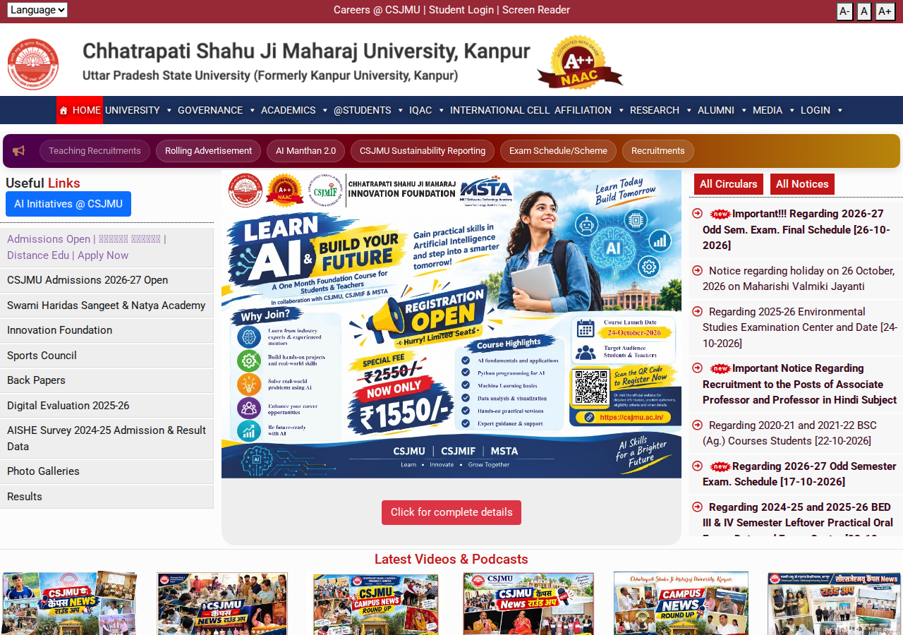 csjmu.ac.in homepage