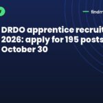 DRDO apprentice recruitment 2026: apply for 195 posts by October 30