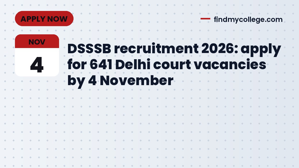 DSSSB recruitment 2026: apply for 641 Delhi court vacancies by 4 November
