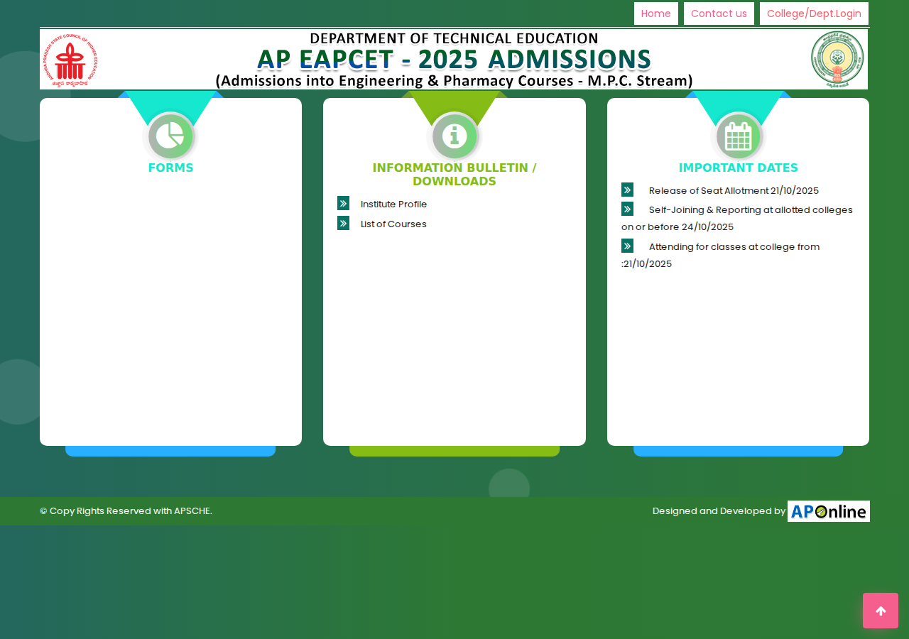 eapcet-sche.aptonline.in homepage