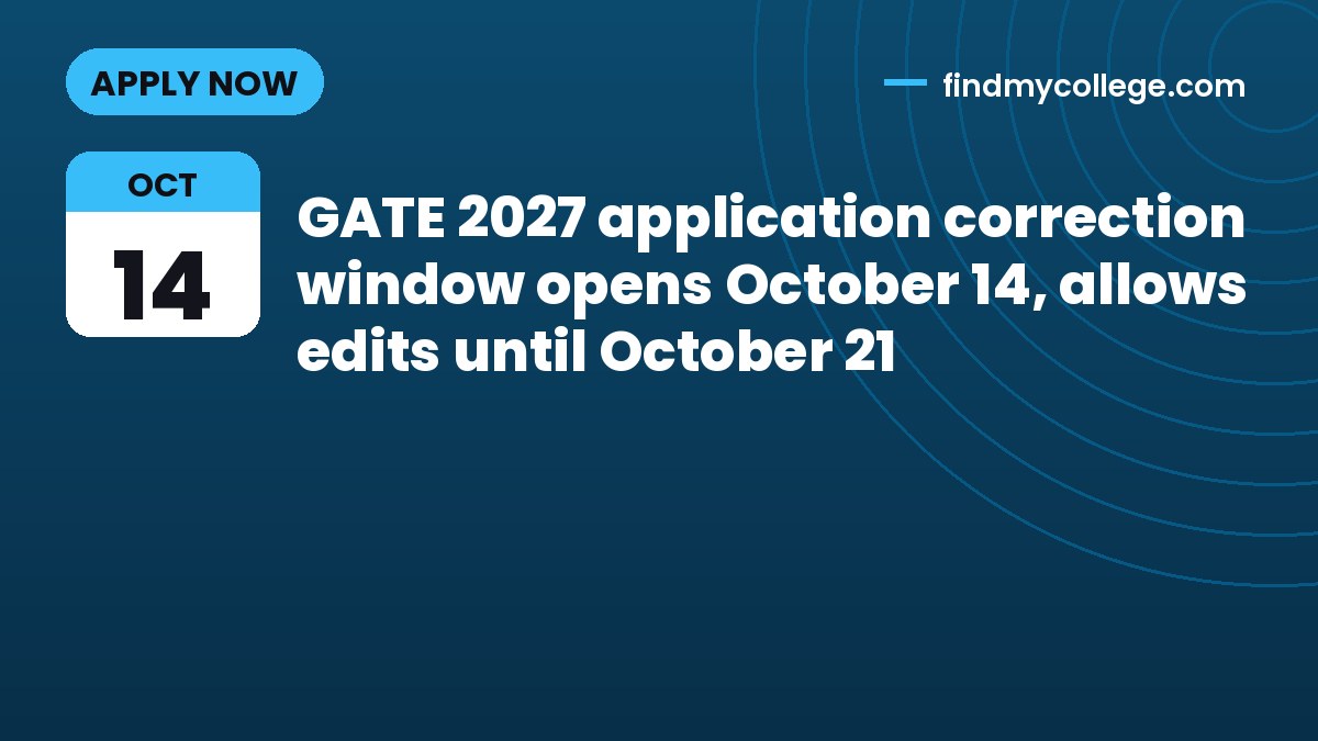 GATE 2027 application correction window opens October 14, allows edits until October 21