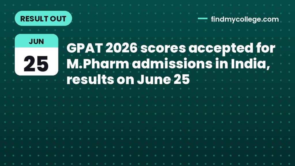 GPAT 2026 scores accepted for M.Pharm admissions in India, results on June 25