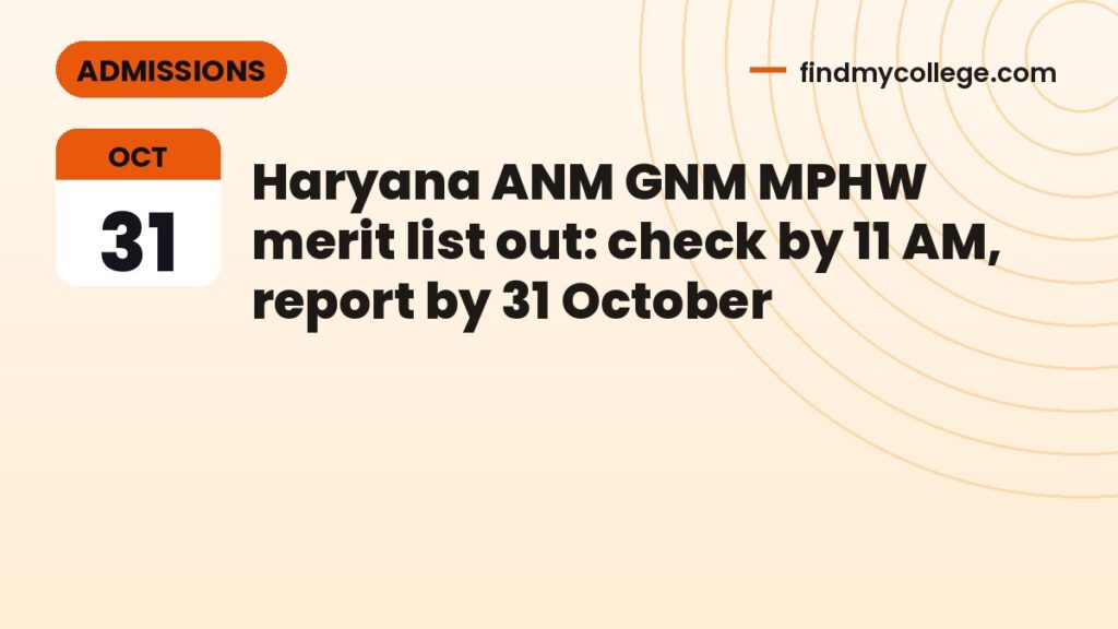 Haryana ANM GNM MPHW merit list out: check by 11 AM, report by 31 October