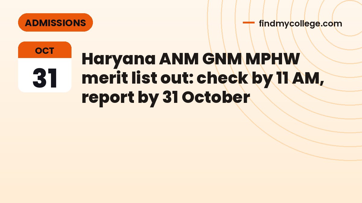 Haryana ANM GNM MPHW merit list out: check by 11 AM, report by 31 October