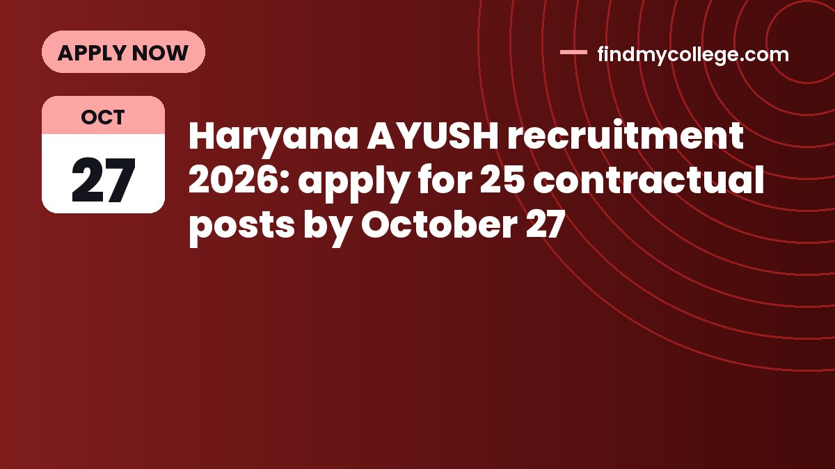 Haryana AYUSH recruitment 2026: apply for 25 contractual posts by October 27
