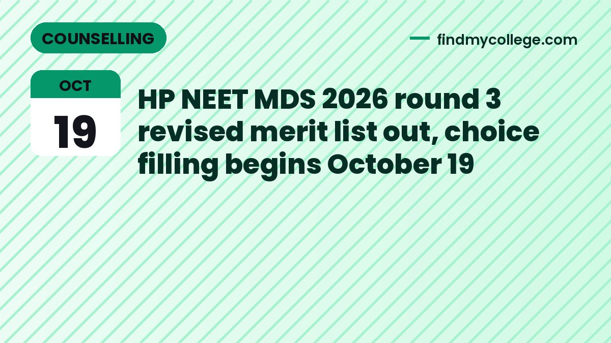 HP NEET MDS 2026 round 3 revised merit list out, choice filling begins October 19
