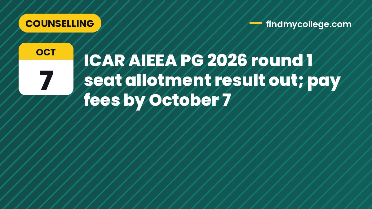 ICAR AIEEA PG 2026 round 1 seat allotment result out; pay fees by October 7