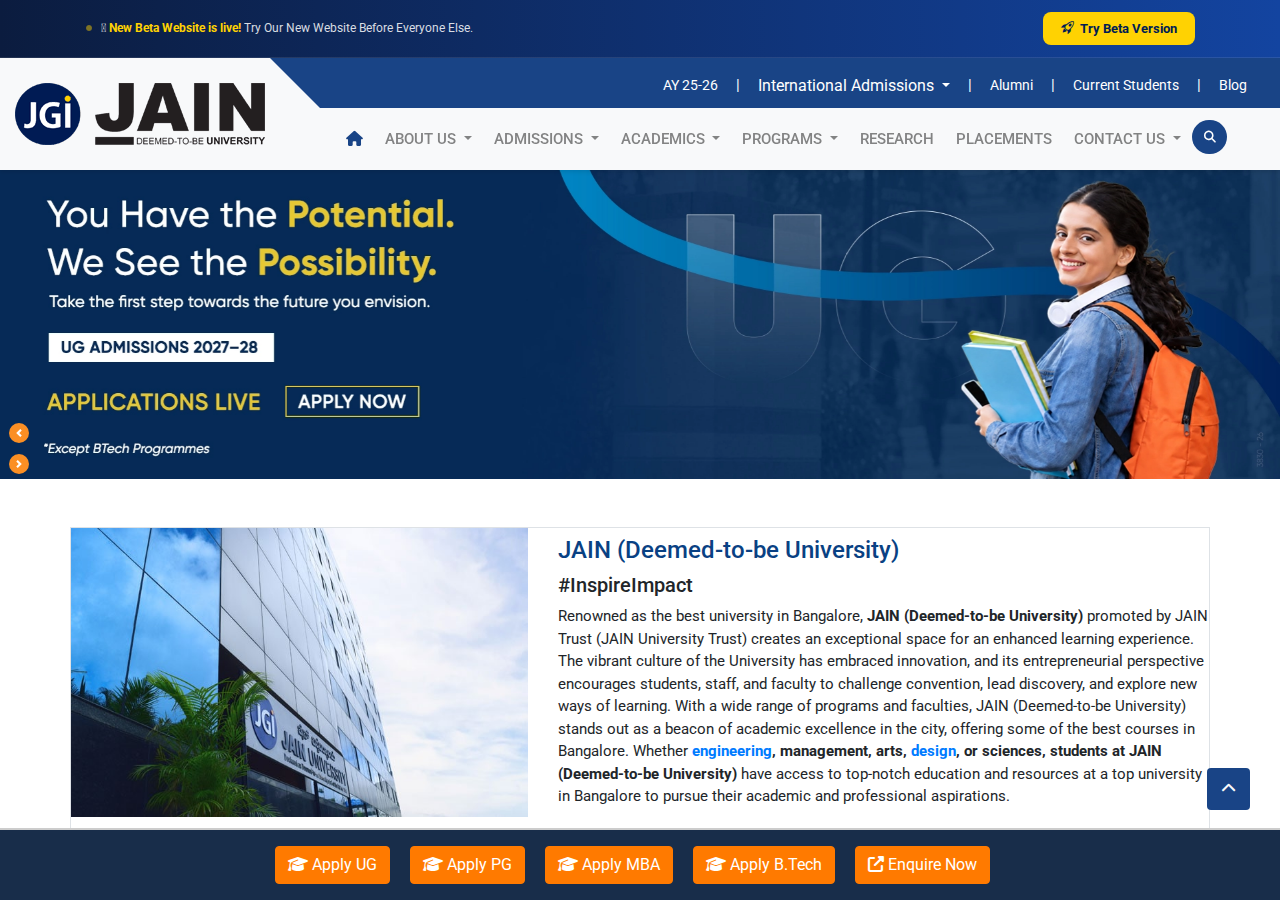 jainuniversity.ac.in homepage